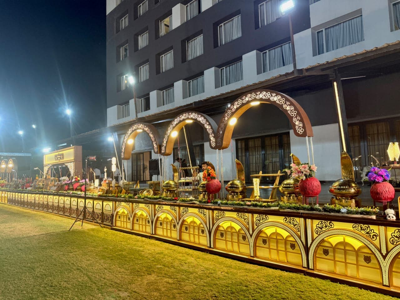 Stage and hall décor at a recent celebration — Prachiti Caterers, Indore