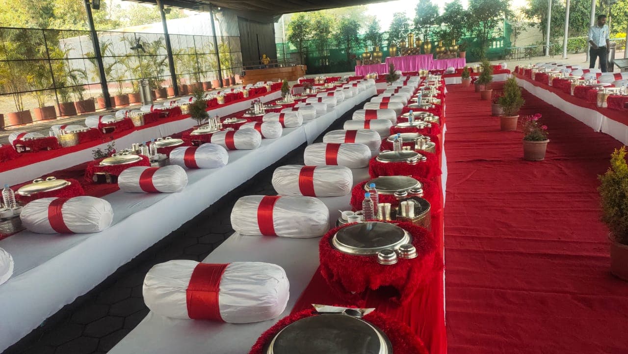 Stage and hall décor at a recent celebration — Prachiti Caterers, Indore